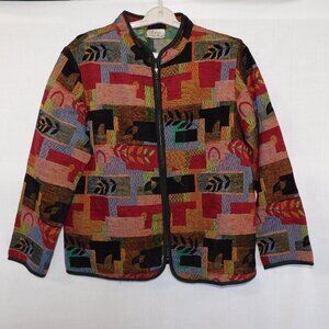 VTG Tradition Country Collection Textured Patchwork Tapestry Jacket Womens 18